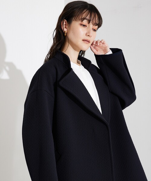 qualite（カリテ）の「ヘリンボンジャガードコート/春服/春コート/オフィスカジュアル/軽アウター/羽織り（トレンチコート・レディース・アイボリー/ネイビー・36/38）」の21枚目の写真