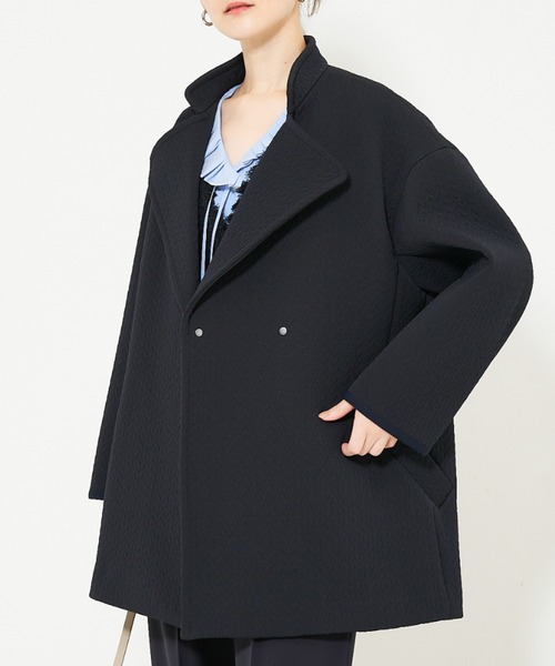 qualite（カリテ）の「ヘリンボンジャガードコート/春服/春コート/オフィスカジュアル/軽アウター/羽織り（トレンチコート・レディース・アイボリー/ネイビー・36/38）」の2枚目の写真