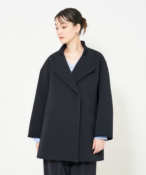 qualite（カリテ）の「ヘリンボンジャガードコート/春服/春コート/オフィスカジュアル/軽アウター/羽織り（トレンチコート・レディース・アイボリー/ネイビー・36/38）」の5枚目の写真