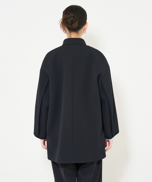 qualite（カリテ）の「ヘリンボンジャガードコート/春服/春コート/オフィスカジュアル/軽アウター/羽織り（トレンチコート・レディース・アイボリー/ネイビー・36/38）」の7枚目の写真