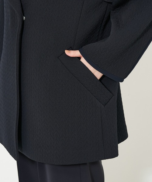 qualite（カリテ）の「ヘリンボンジャガードコート/春服/春コート/オフィスカジュアル/軽アウター/羽織り（トレンチコート・レディース・アイボリー/ネイビー・36/38）」の9枚目の写真