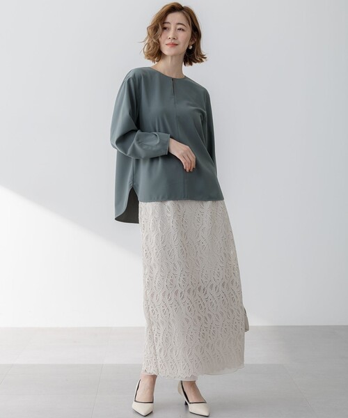 23区 S（ニジュウサンクチイサイサイズ）の「【洗える】2WAYストレッチツイル ブラウス（シャツ/ブラウス・レディース・モスグリーン系/ネイビー系/ベージュ系/ブラック系・32）」の5枚目の写真