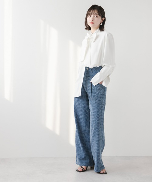 ブラウス シャツ リボンタイロングカフスブラウス レディース リボンタイロングカフスブラウス（シャツ/ブラウス）｜rectangle