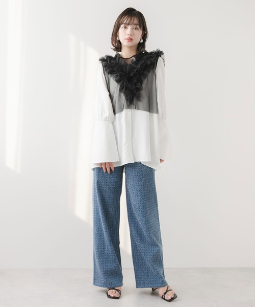 rectangle(レクタングル)の「リボンタイロングカフスブラウス(シャツ/ブラウス・レディース・ホワイト/ブルー/ブラック・MEDIUM/LARGE/X-LARGE/XX-LARGE)」の11枚目の写真