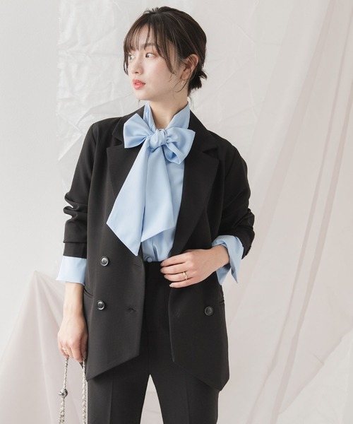 rectangle(レクタングル)の「リボンタイロングカフスブラウス(シャツ/ブラウス・レディース・ホワイト/ブルー/ブラック・MEDIUM/LARGE/X-LARGE/XX-LARGE)」の18枚目の写真