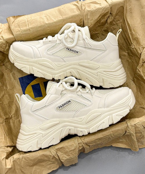 BENDER TOKYO（ベンダートウキョウ）の「ボリュームソール 厚底 テックスニーカー レースアップ ローカット アグリーシューズ（スニーカー・メンズ・ホワイト/ブラック/ベージュ・26.0cm/27.0cm/25.0cm）」の3枚目の写真