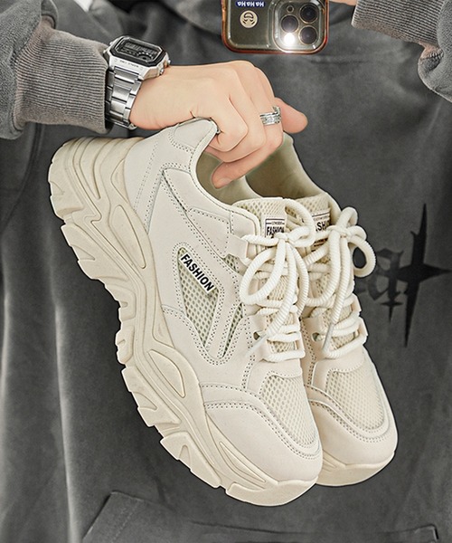 BENDER TOKYO（ベンダートウキョウ）の「ボリュームソール 厚底 テックスニーカー レースアップ ローカット アグリーシューズ（スニーカー・メンズ・ホワイト/ブラック/ベージュ・26.0cm/27.0cm/25.0cm）」の9枚目の写真