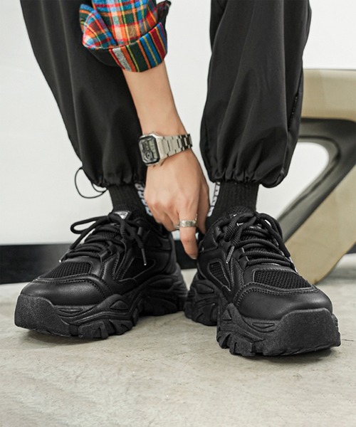 クリヤン ボリュームソール 厚底 ローテク ダッドスニーカー レースアップ