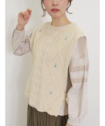 Samansa Mos2 | 花刺繍脇リボンベスト(ベスト)