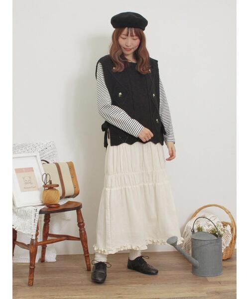 Samansa Mos2(サマンサ モスモス)の「花刺繍脇リボンベスト(ベスト・レディース・ベージュ/キナリ/ブラック/グリーン・F)」の7枚目の写真