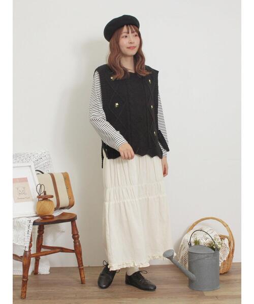 Samansa Mos2(サマンサ モスモス)の「花刺繍脇リボンベスト(ベスト・レディース・ベージュ/キナリ/ブラック/グリーン・F)」の8枚目の写真