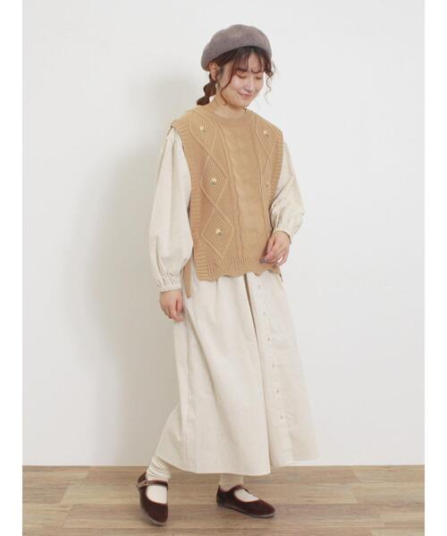 Samansa Mos2(サマンサ モスモス)の「花刺繍脇リボンベスト(ベスト・レディース・ベージュ/キナリ/ブラック/グリーン・F)」の16枚目の写真