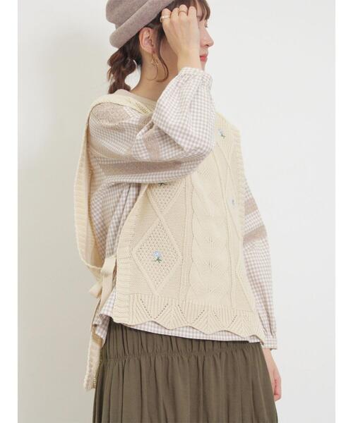 Samansa Mos2(サマンサ モスモス)の「花刺繍脇リボンベスト(ベスト・レディース・ベージュ/キナリ/ブラック/グリーン・F)」の20枚目の写真