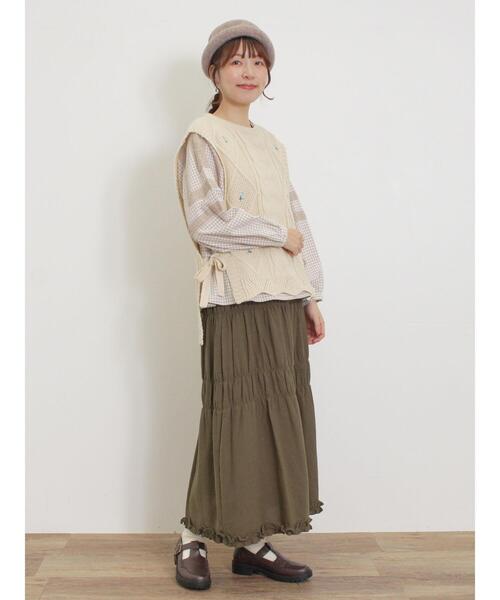 Samansa Mos2(サマンサ モスモス)の「花刺繍脇リボンベスト(ベスト・レディース・ベージュ/キナリ/ブラック/グリーン・F)」の22枚目の写真