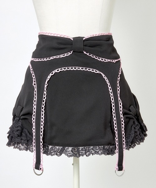 AVENCHUMU（アバンチュウム）の「Side ribbon & frill back ribbon skirt（スカート・レディース・ピンク/ブラック/ストライプ・FREE）」の7枚目の写真
