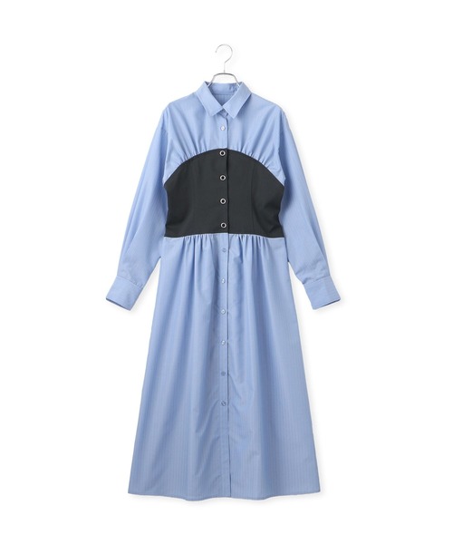 VIS（ビス）の「【洗える】ビスチェドッキングライクワンピース（シャツワンピース・レディース・オフホワイト/サックスブルー・FREE）」の5枚目の写真