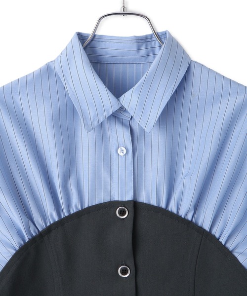 VIS（ビス）の「【洗える】ビスチェドッキングライクワンピース（シャツワンピース・レディース・オフホワイト/サックスブルー・FREE）」の7枚目の写真