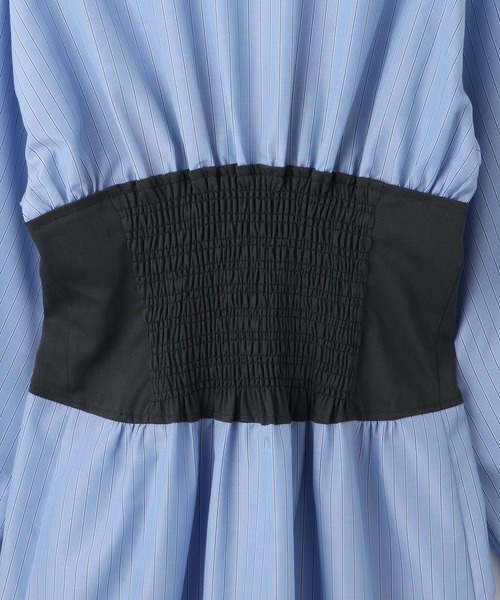 VIS（ビス）の「【洗える】ビスチェドッキングライクワンピース（シャツワンピース・レディース・オフホワイト/サックスブルー・FREE）」の13枚目の写真