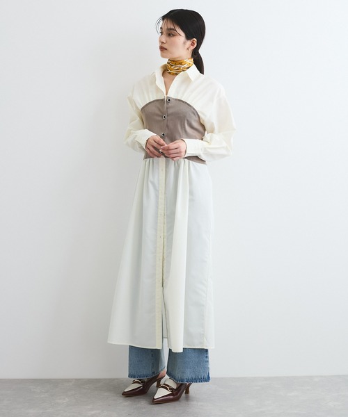 VIS（ビス）の「【洗える】ビスチェドッキングライクワンピース（シャツワンピース・レディース・オフホワイト/サックスブルー・FREE）」の17枚目の写真