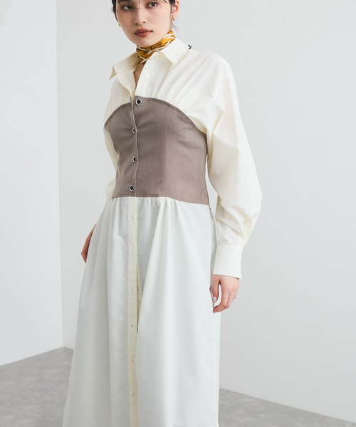 VIS（ビス）の「【洗える】ビスチェドッキングライクワンピース（シャツワンピース・レディース・オフホワイト/サックスブルー・FREE）」の18枚目の写真
