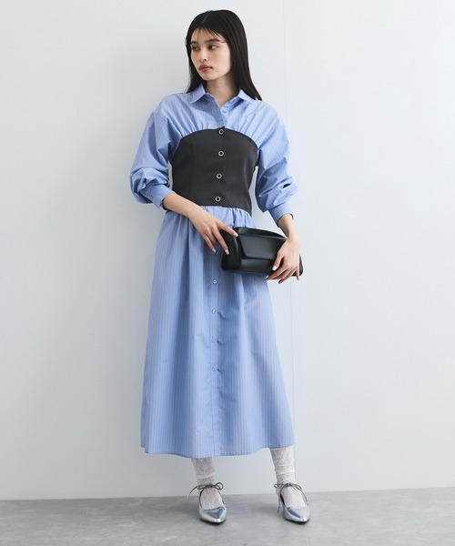 VIS（ビス）の「【洗える】ビスチェドッキングライクワンピース（シャツワンピース・レディース・オフホワイト/サックスブルー・FREE）」の19枚目の写真