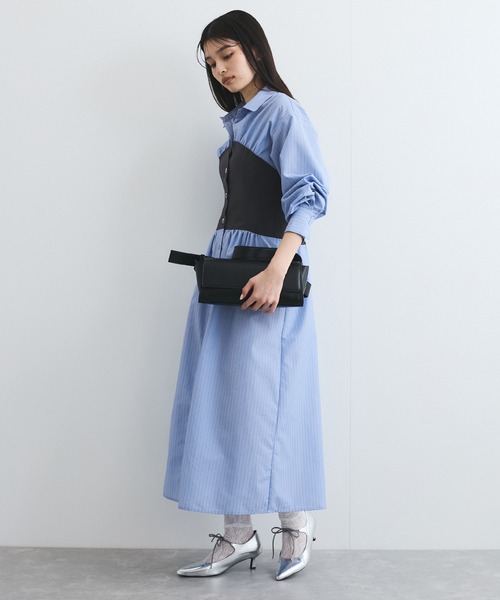 VIS（ビス）の「【洗える】ビスチェドッキングライクワンピース（シャツワンピース・レディース・オフホワイト/サックスブルー・FREE）」の20枚目の写真