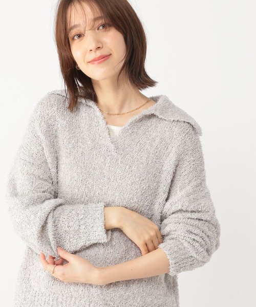 studio CLIP（スタディオクリップ）の「リボンヤーン襟付きプルオーバー（ニット/セーター・レディース・オフホワイト/ライトグレー・FREE）」の2枚目の写真