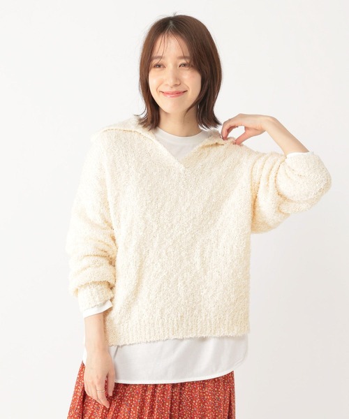 studio CLIP（スタディオクリップ）の「リボンヤーン襟付きプルオーバー（ニット/セーター・レディース・オフホワイト/ライトグレー・FREE）」の16枚目の写真