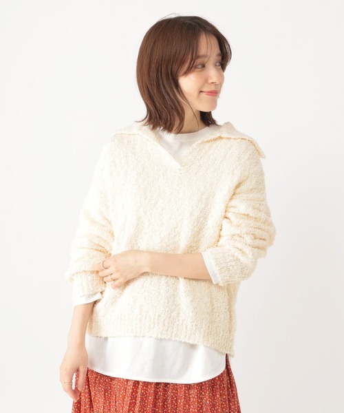 studio CLIP（スタディオクリップ）の「リボンヤーン襟付きプルオーバー（ニット/セーター・レディース・オフホワイト/ライトグレー・FREE）」の17枚目の写真