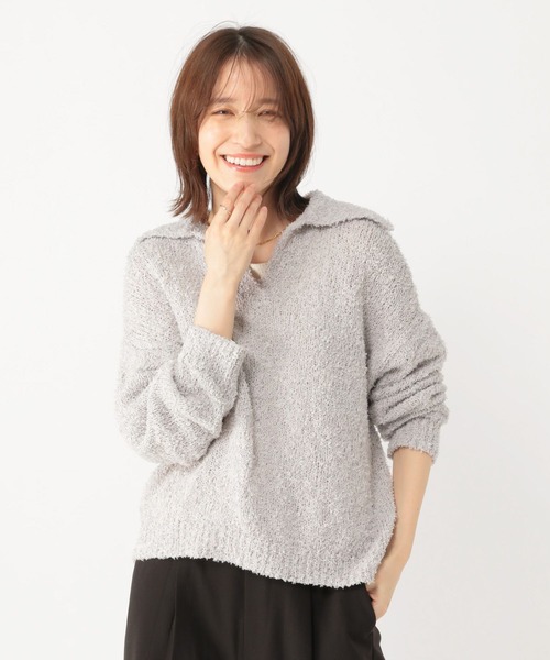 studio CLIP（スタディオクリップ）の「リボンヤーン襟付きプルオーバー（ニット/セーター・レディース・オフホワイト/ライトグレー・FREE）」の4枚目の写真