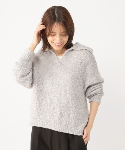 studio CLIP（スタディオクリップ）の「リボンヤーン襟付きプルオーバー（ニット/セーター・レディース・オフホワイト/ライトグレー・FREE）」の5枚目の写真