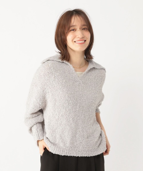 studio CLIP（スタディオクリップ）の「リボンヤーン襟付きプルオーバー（ニット/セーター・レディース・オフホワイト/ライトグレー・FREE）」の6枚目の写真