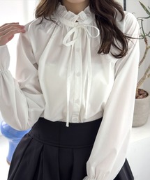 CLEAR BASIC | キャンディースリーブフリルブラウス[オフィスカジュアル リボン]≪SS新作≫(シャツ/ブラウス)