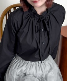 キャンディースリーブフリルブラウス[オフィスカジュアル リボン]≪CLEAR BASIC≫