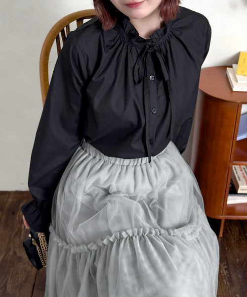 CLEAR BASIC（クリアベーシック）の「キャンディースリーブフリルブラウス[オフィスカジュアル リボン]≪CLEAR BASIC≫（シャツ/ブラウス・レディース・オフホワイト/サックスブルー/ブラック・F/FREE）」の21枚目の写真