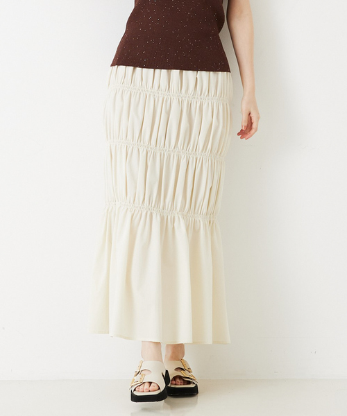 abahouse mavie(アバハウスマヴィ)の「シャーリングスカート/春服(スカート・レディース・ブラック/アイボリー/ダークグリーン・フリー)」の2枚目の写真