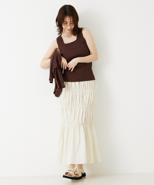 abahouse mavie(アバハウスマヴィ)の「シャーリングスカート/春服(スカート・レディース・ブラック/アイボリー/ダークグリーン・フリー)」の10枚目の写真