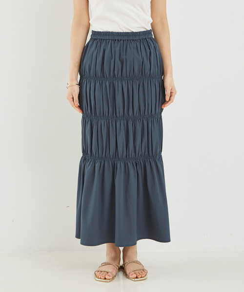 abahouse mavie(アバハウスマヴィ)の「シャーリングスカート/春服(スカート・レディース・ブラック/アイボリー/ダークグリーン・フリー)」の8枚目の写真