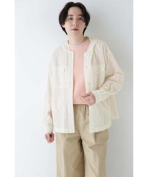 human woman（ヒューマンウーマン）の「◆製品染めフーディーブラウス（シャツ/ブラウス・レディース・ピンク/ホワイト系その他/ブルー・MEDIUM）」の8枚目の写真