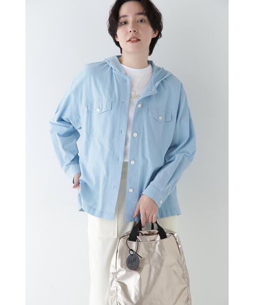 human woman（ヒューマンウーマン）の「◆製品染めフーディーブラウス（シャツ/ブラウス・レディース・ピンク/ホワイト系その他/ブルー・MEDIUM）」の5枚目の写真