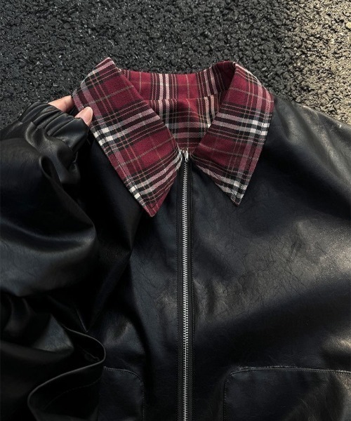 セール】【2WAY】リバーシブルチェックカラーレザージャケット