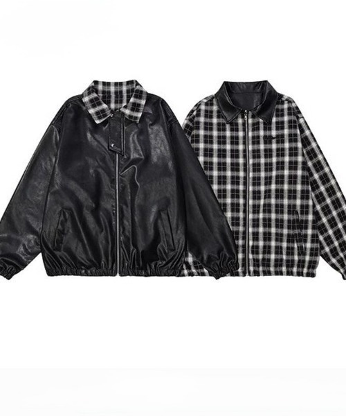 セール】【2WAY】リバーシブルチェックカラーレザージャケット