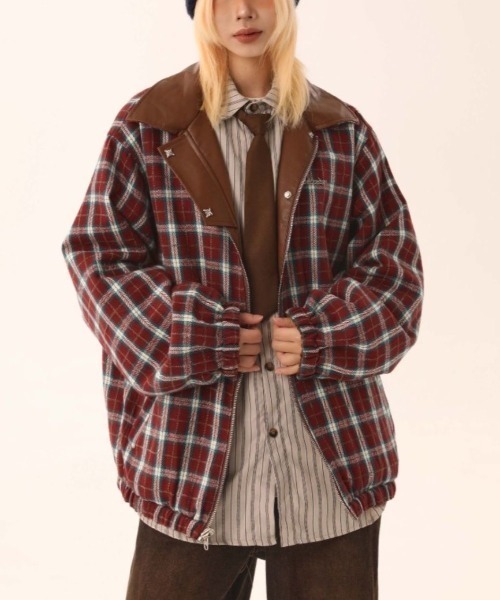 セール】【2WAY】リバーシブルチェックカラーレザージャケット