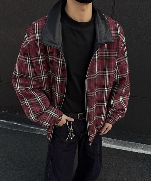 セール】【2WAY】リバーシブルチェックカラーレザージャケット