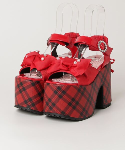 YOSUKE（ヨースケ）の「ヨースケYOSUKE ウィメンズ厚底パールリボンネックビジュウベルトヒールアップサンダル4450073（サンダル・レディース・ブラック/ブラック×レッド/ホワイト/ピンク・S/M/L/LL）」の4枚目の写真