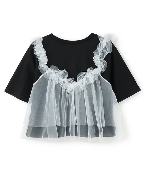 by LOVEiT（バイラビット）の「【ニコ☆プチ掲載】チュールキャミつきTシャツ（Tシャツ/カットソー・キッズ・オフホワイト/ブラック・150cm/140cm/160cm/130cm/120cm）」の3枚目の写真
