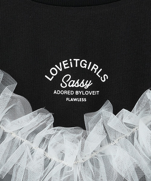 by LOVEiT（バイラビット）の「【ニコ☆プチ掲載】チュールキャミつきTシャツ（Tシャツ/カットソー・キッズ・オフホワイト/ブラック・150cm/140cm/160cm/130cm/120cm）」の5枚目の写真