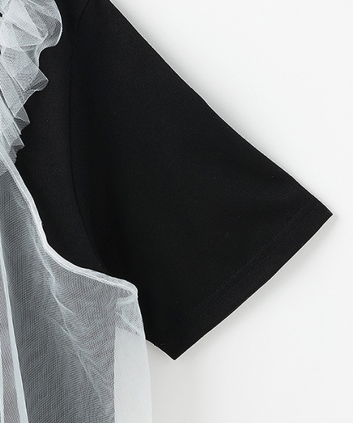 by LOVEiT（バイラビット）の「【ニコ☆プチ掲載】チュールキャミつきTシャツ（Tシャツ/カットソー・キッズ・オフホワイト/ブラック・150cm/140cm/160cm/130cm/120cm）」の6枚目の写真