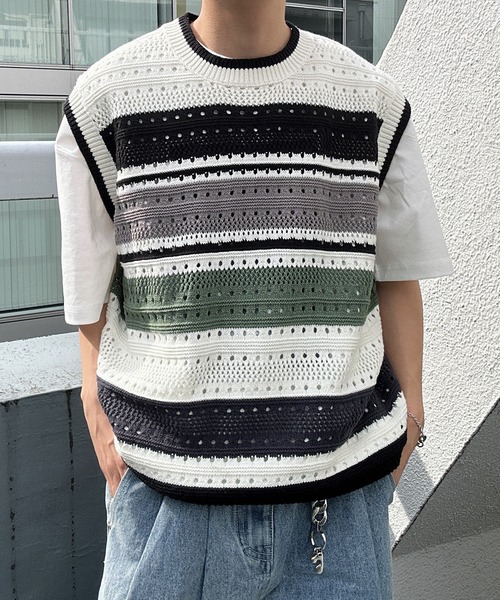 CREARE -LINO-（クレアーレリノ）の「マルチボーダーベスト（ベスト・メンズ・ブルー/ホワイト・FREE）」の3枚目の写真