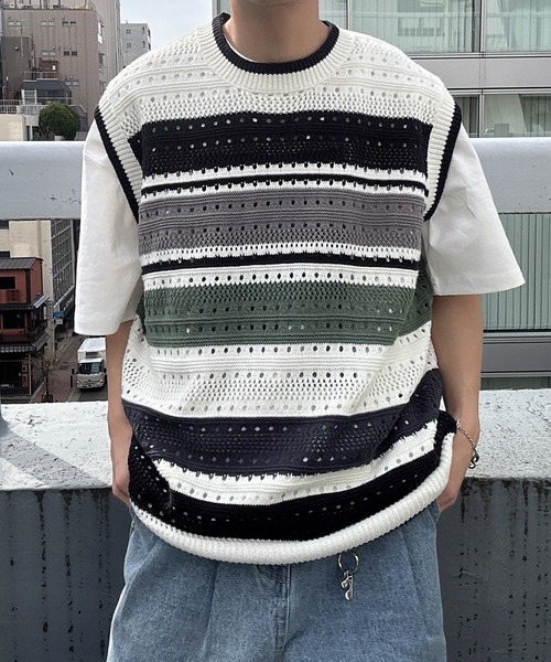 CREARE -LINO-（クレアーレリノ）の「マルチボーダーベスト（ベスト・メンズ・ブルー/ホワイト・FREE）」の8枚目の写真